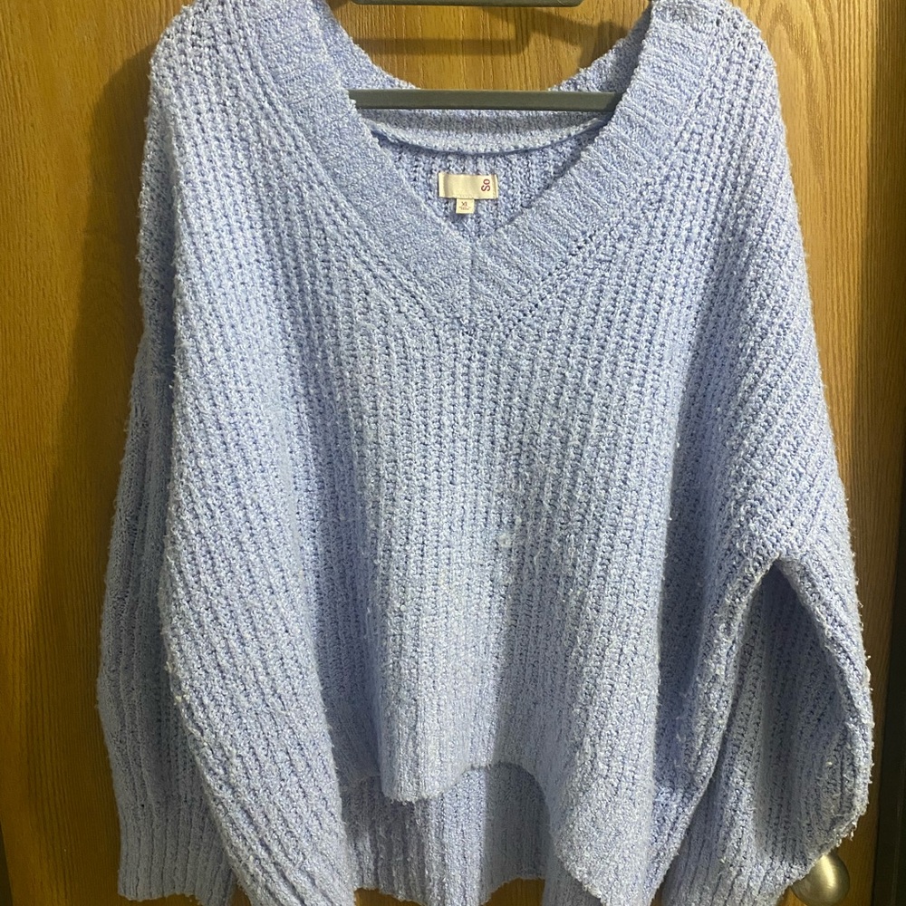 SO Powder Blue V-Neck Chunky Knit Sweater